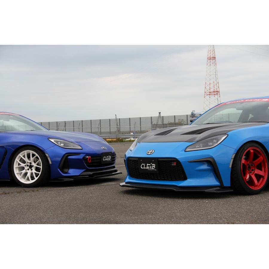 CLEiB Front Lip Spoiler (CFRP) GR86 / BRZ (ZN8 / ZD8) Aero two blue sports cars white