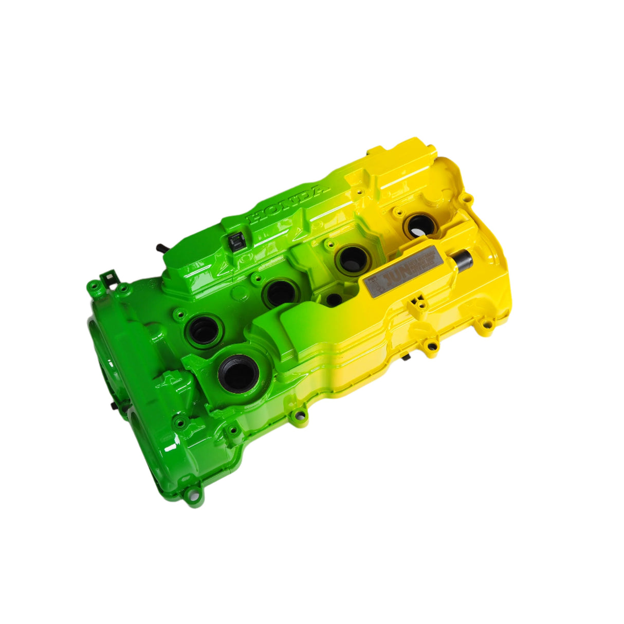Jun Auto K20C1 Valve Covers - Green/Yellow - Engine Bay