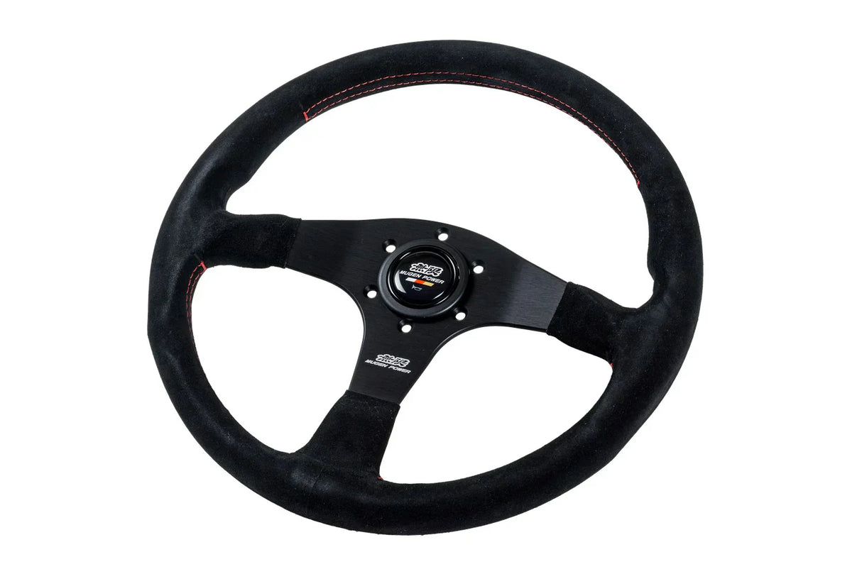 Mugen Racing III 350mm Steering Wheel - Suede Leather - Red Stitching - Interior