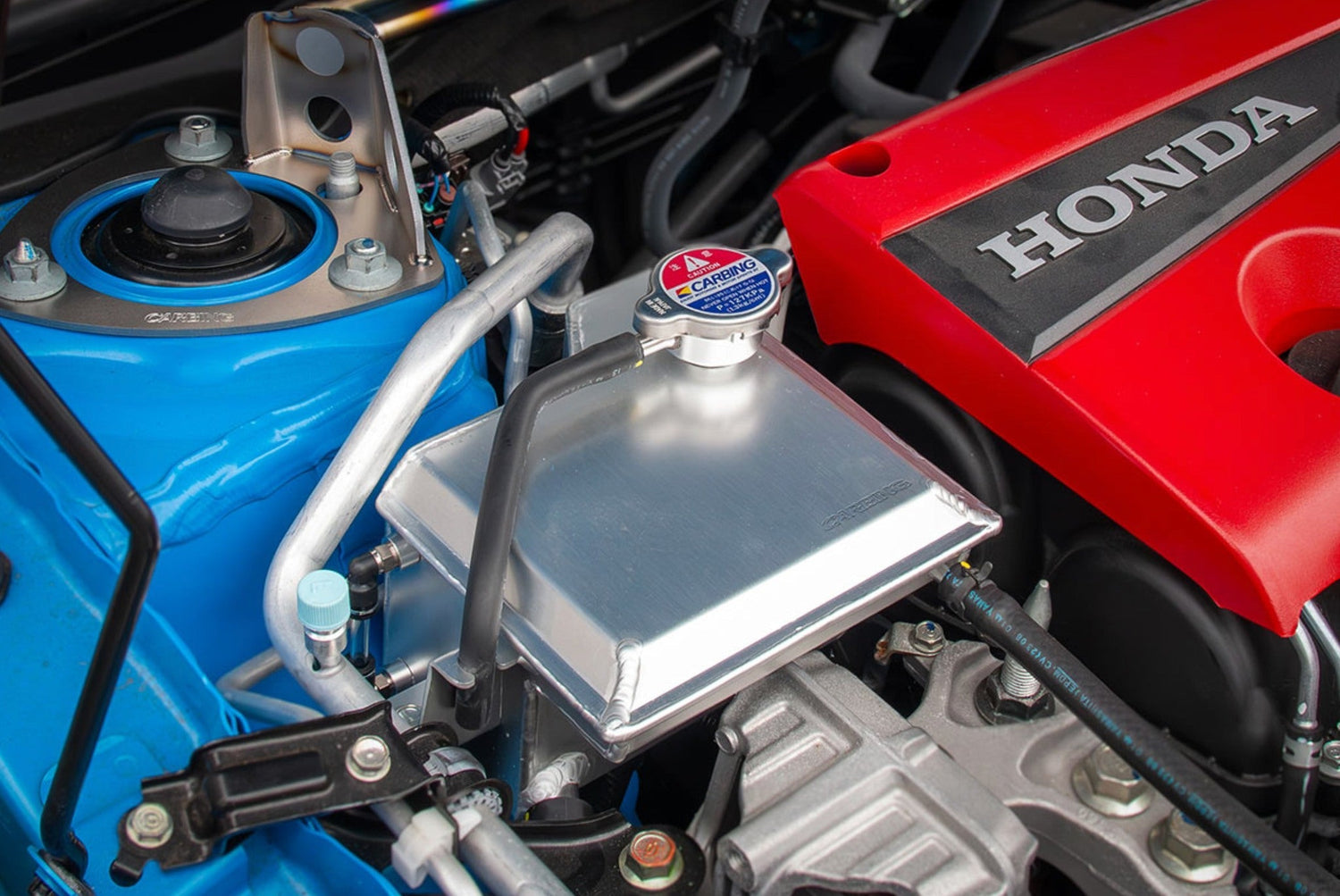 Okuyama Carbing Aluminum Radiator Reservoir Tank - Engine Bay